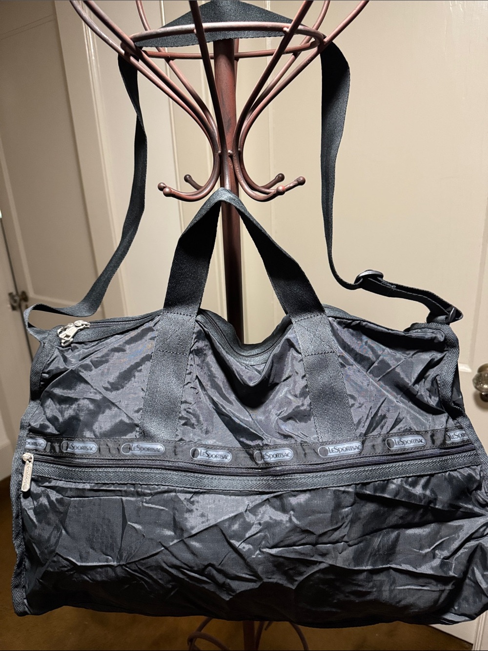 Lesportsac Black Nylon Travel Duffel with Adjustable Shoulder Strap